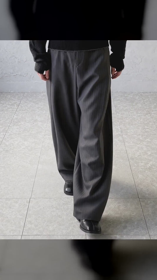 J119 Striped Elastic Waist Casual Wide Pants (3 Colors)