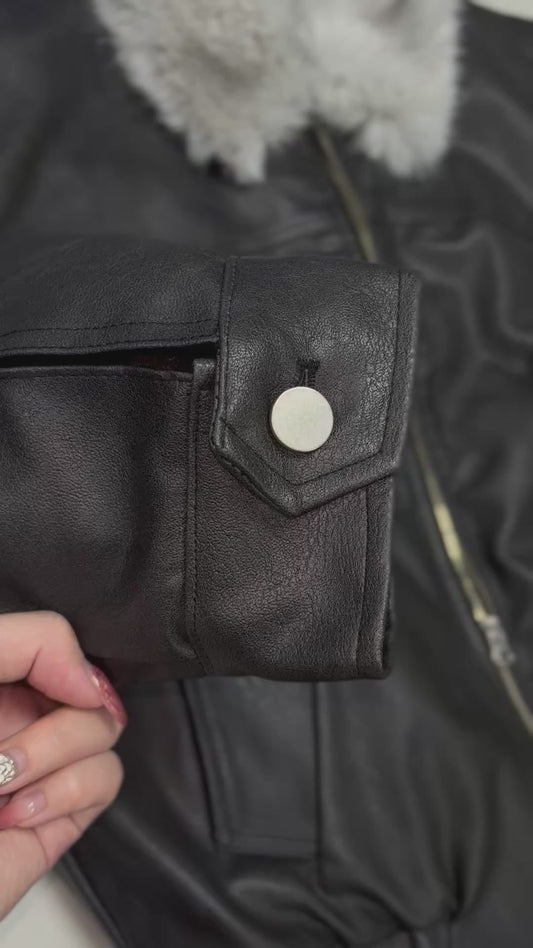 A115 冬季毛領短版皮夾克 (3色)