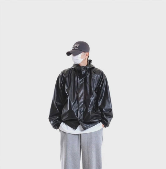 A28 leather hooded jacket