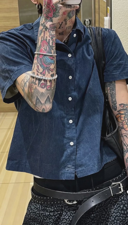 B228 Washed Short-Sleeve Shirt (Blue Black)