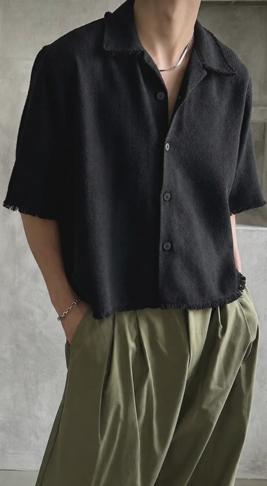 B234 Fringed Tweed Short Shirt (Black White)